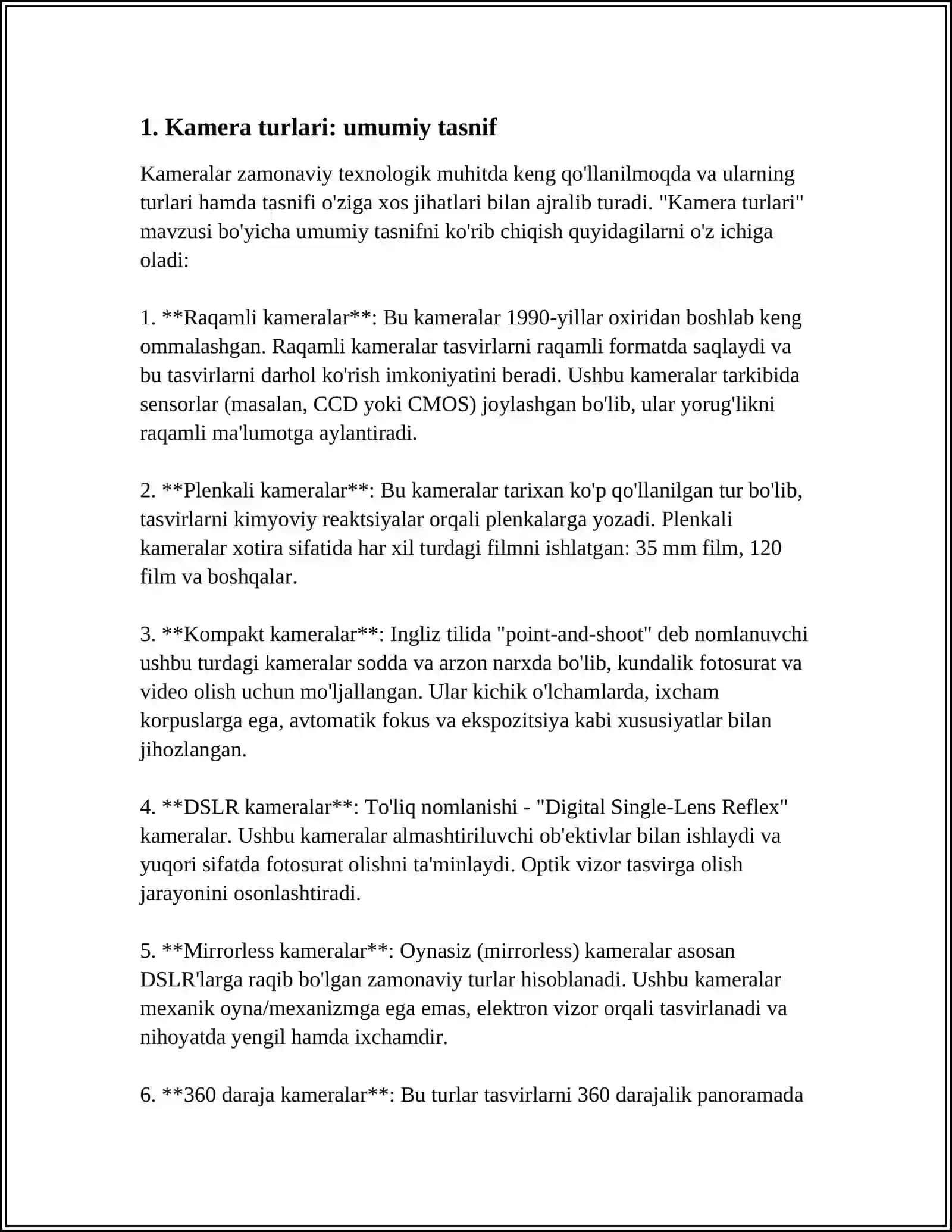 KAMERA. KAMERA TURLARI 3