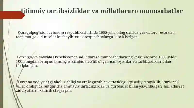 Qayta qurish yillarida O'zbekistondagi iqtisodiy siyosiy vaziyat 3