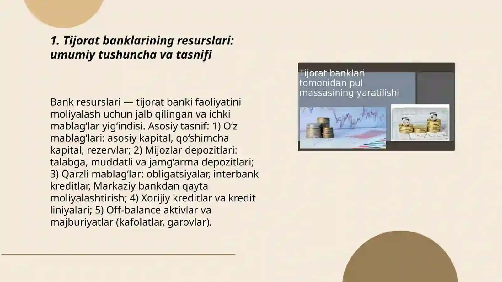 Tijorat banklarining resurslari ularning tarkibi va tavsifi 3