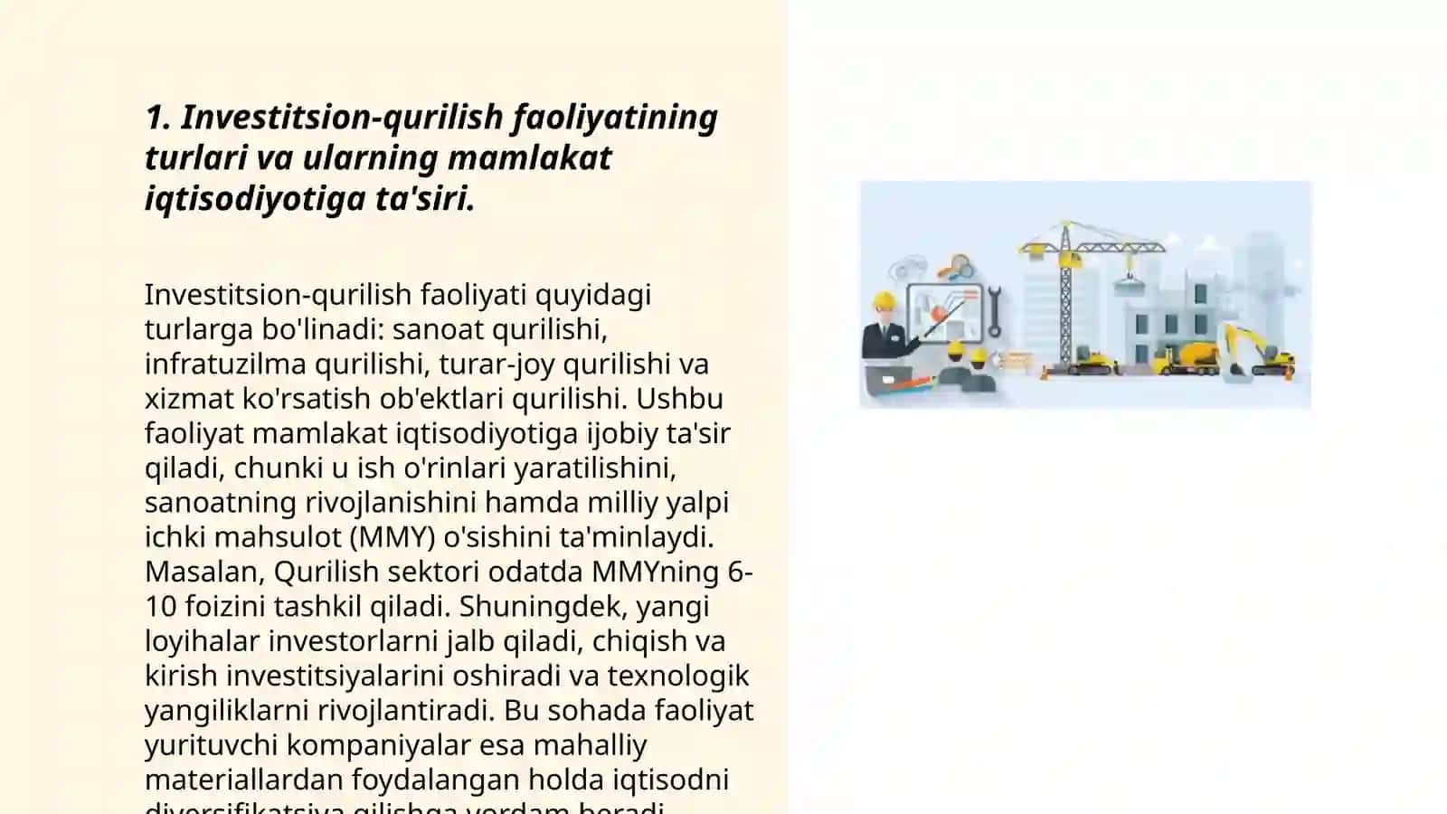 Investitsion-qurilish faoliyati va uning mamlakat iqtisodiyotini rivojlantirishdagi roli 3