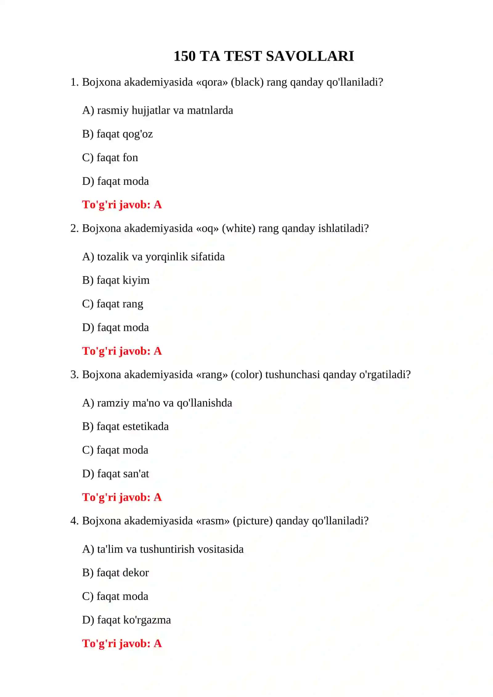 Bojxona Akademiyasi Testlari Online 3