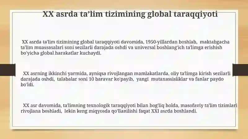 XX jahon tizimidagi global tendensiyalaridan talim 3