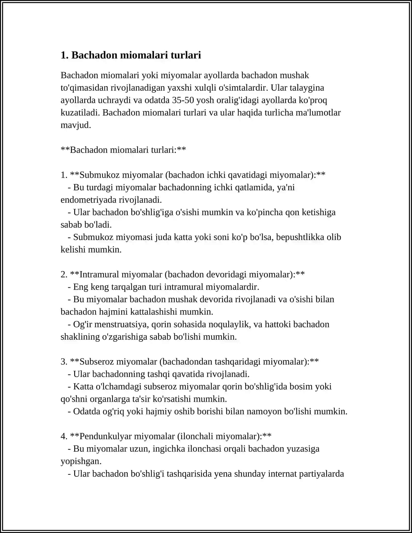 BACHADON MIOMASINI ZAMONAVIY DAVOLASH USULLARI. BACHADON ARTERIYASI EMBOLLIZATSIYASI 3