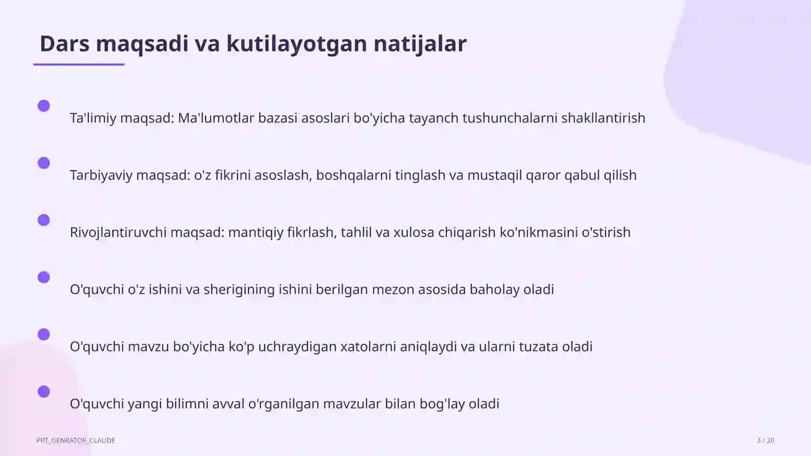 Ma'lumotlar bazasi asoslari (9-sinf) 3