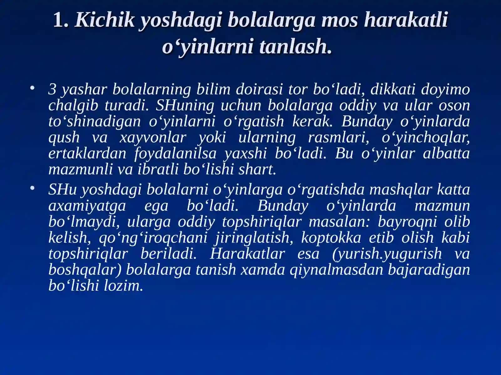 Harakatli o'yinlarni darsni asosiy qismida mos xolda tanlash va taxlil qilish 3