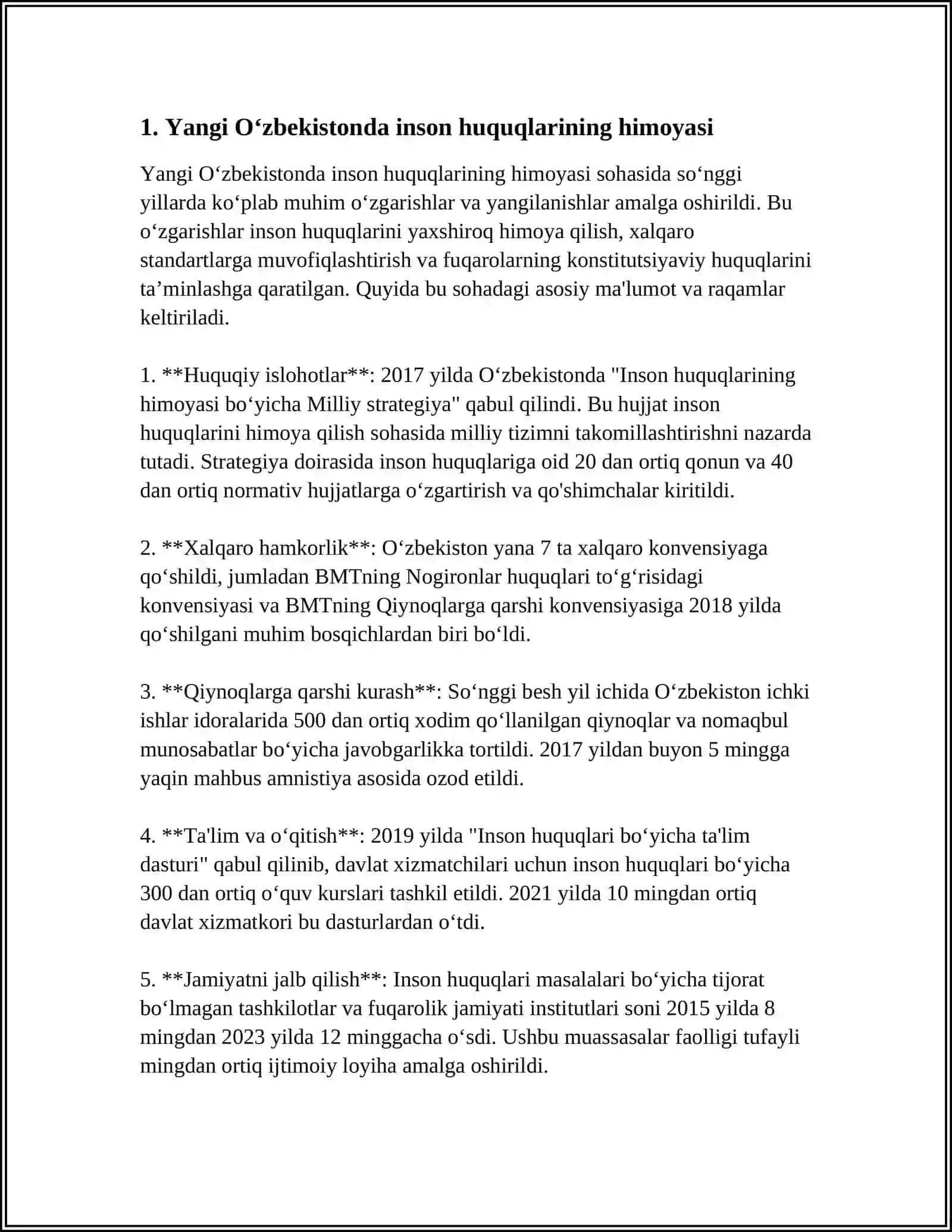 YANGI OʻZBEKISTONDA INSON HAQ-HUQUQLARI VA ERKINLIKLARI KAFOLATINING YARATILISHI 3