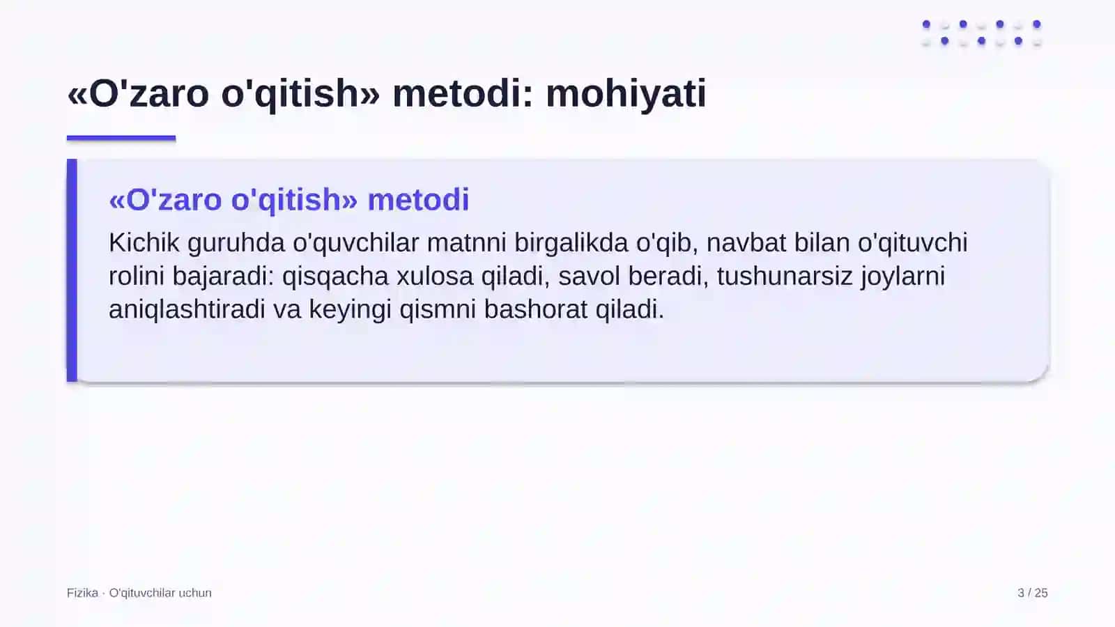 fizika darslarida o'zaro o'qitish metodidan foydalanish 9419 3