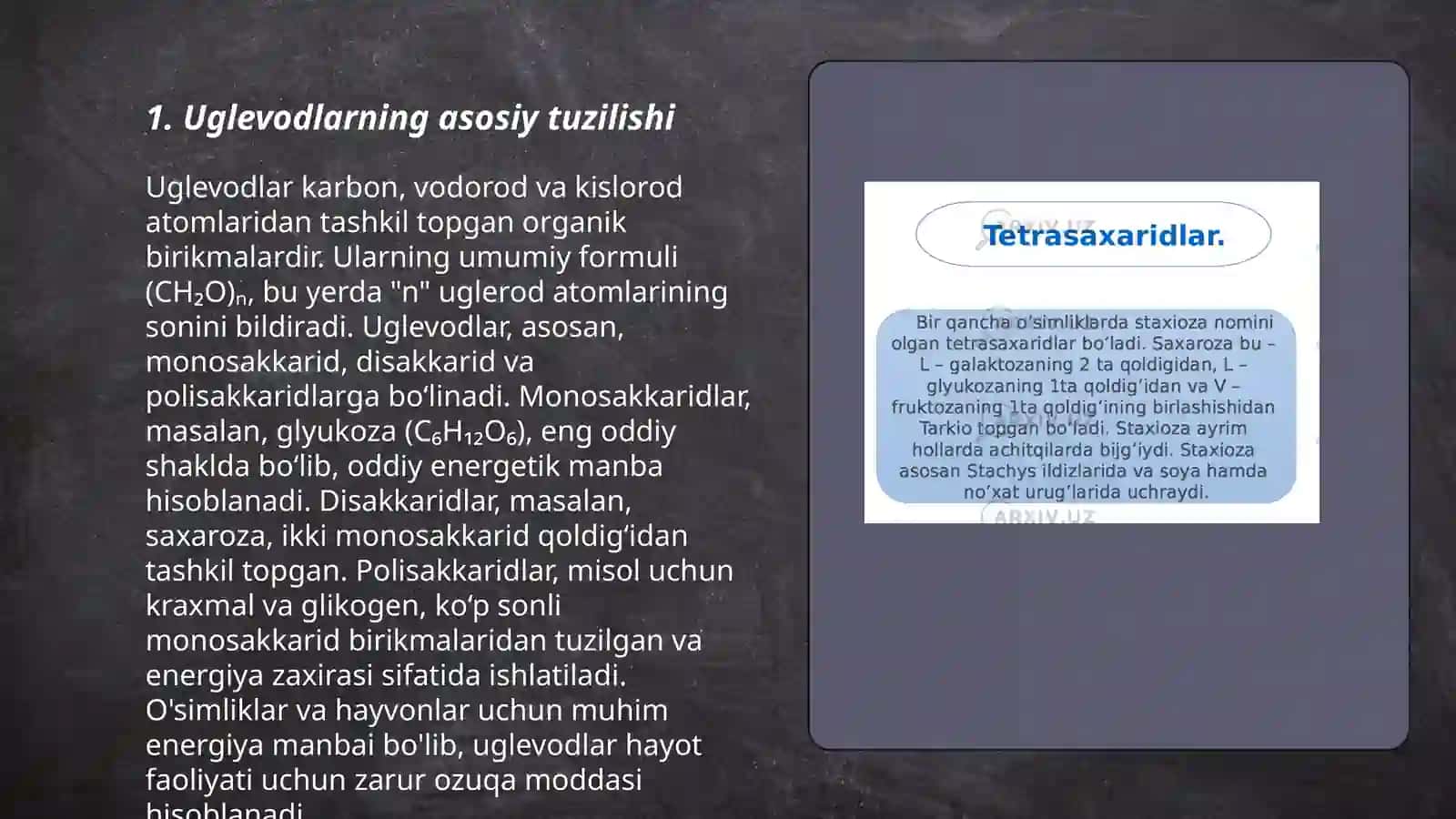 Uglevodlar tuzilishi va ishlatilishi 3
