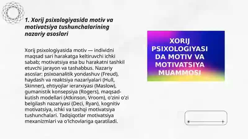 Xorij psixologiyasida motiv va motivatsiya muammosi 3