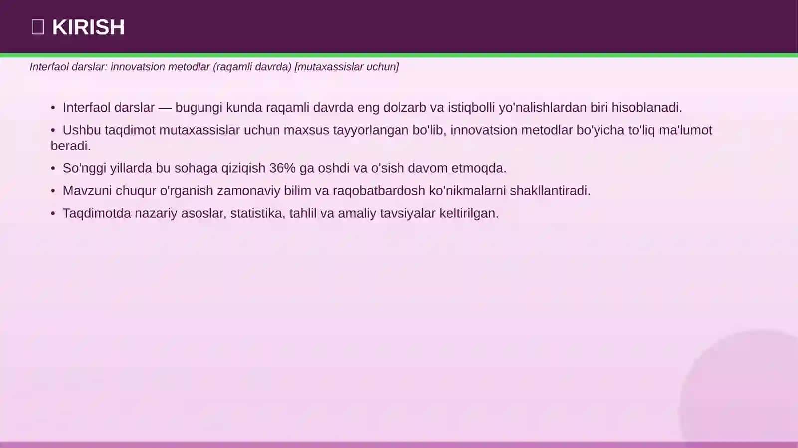 MUTAXASSISLAR UCHUN Taqdimot № 210 305 3