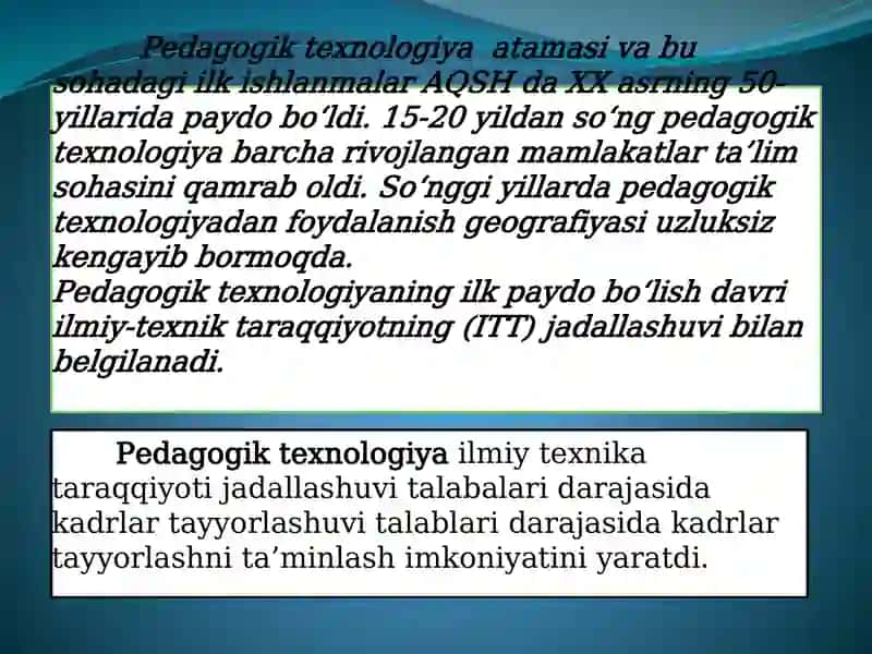 Pedagogik texnologiyalar va pedagogik sanoat tushunchalari 3
