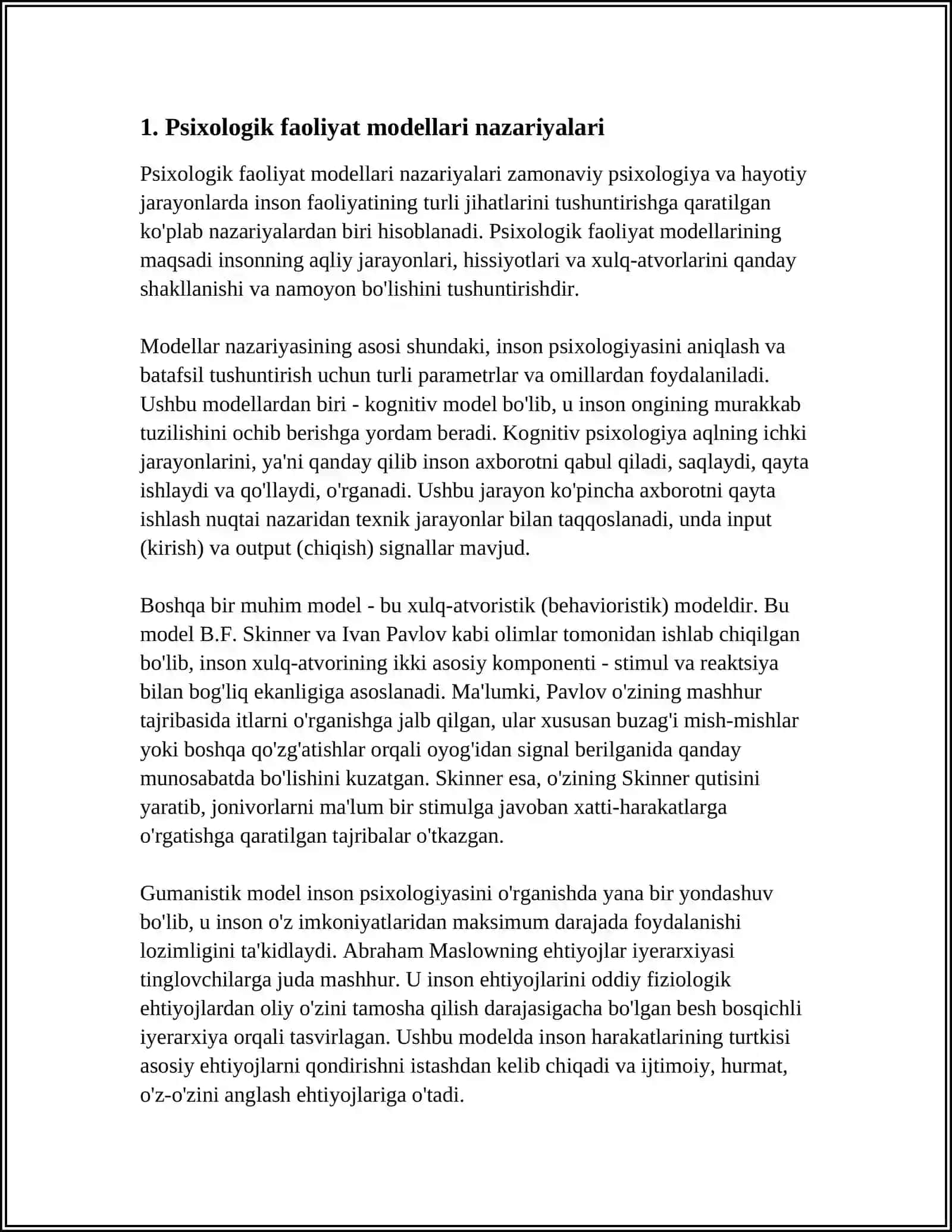 PSIXOLOGIK FAOLIYATI MADELLARI 3