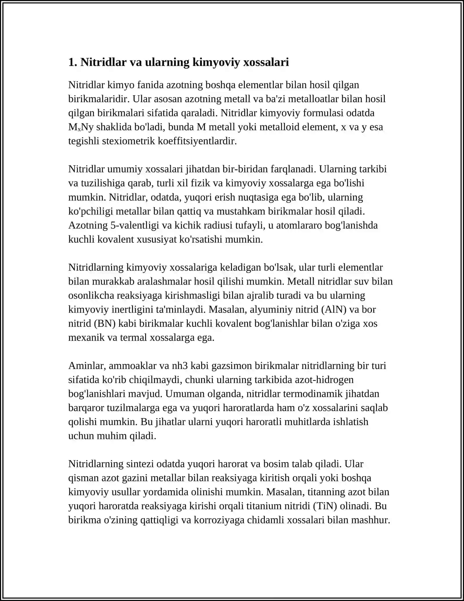 Nitridlar va ularning kimyoviy xossalari 3