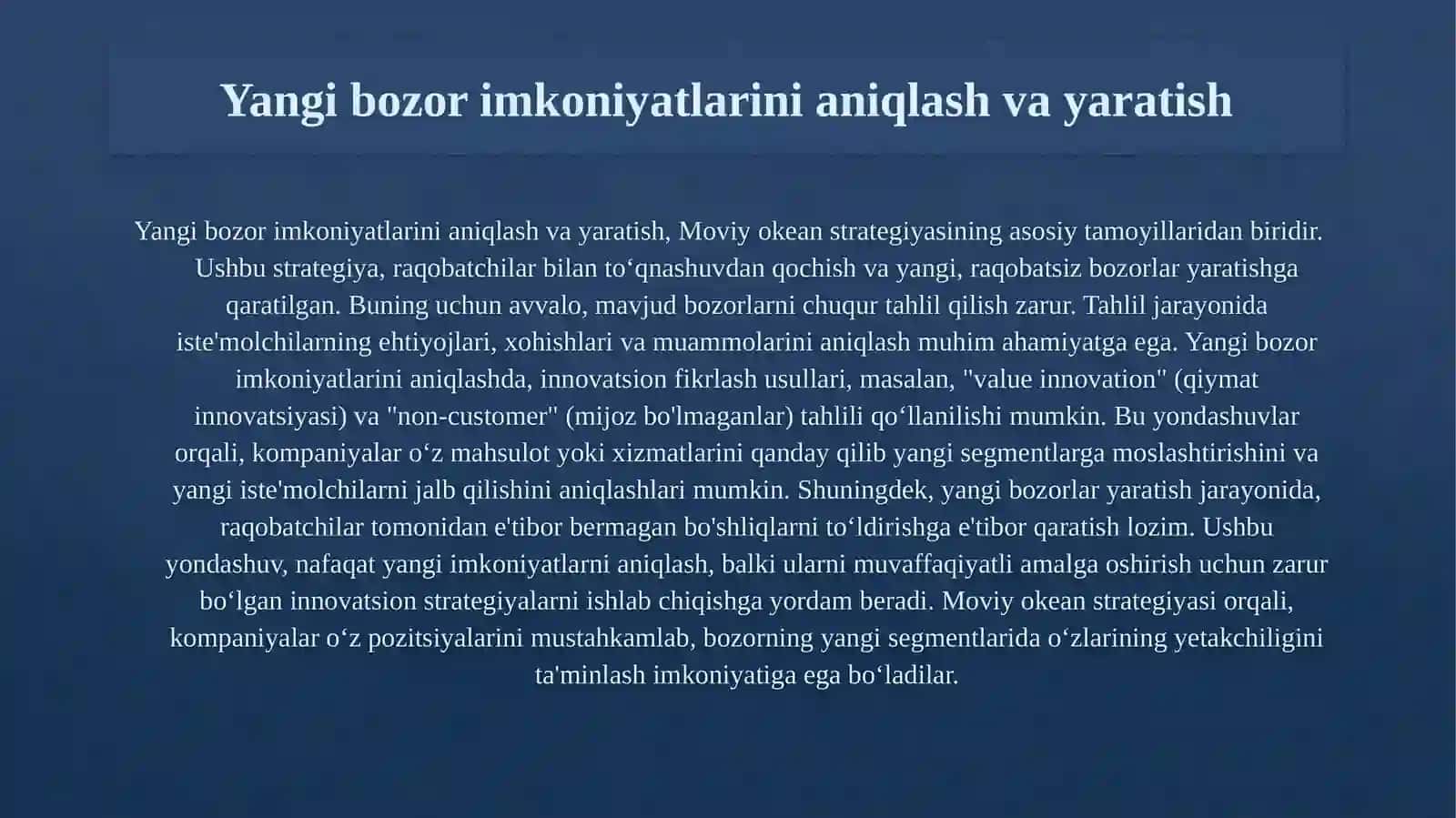 Strategik innovatsiyalar. Moviy okean strategiyasi 3