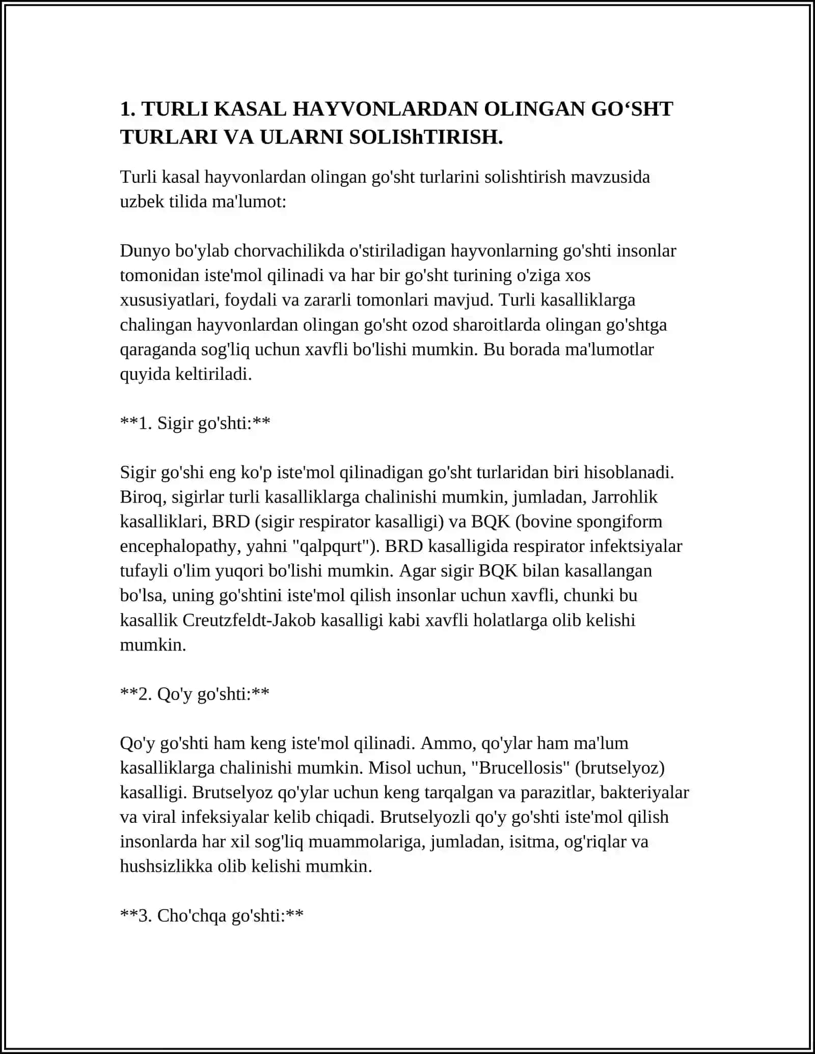 TURLI KASAL HAYVONLARDAN OLINGAN GO'SHTLARNI ISHLATISH QOIDALARI 3