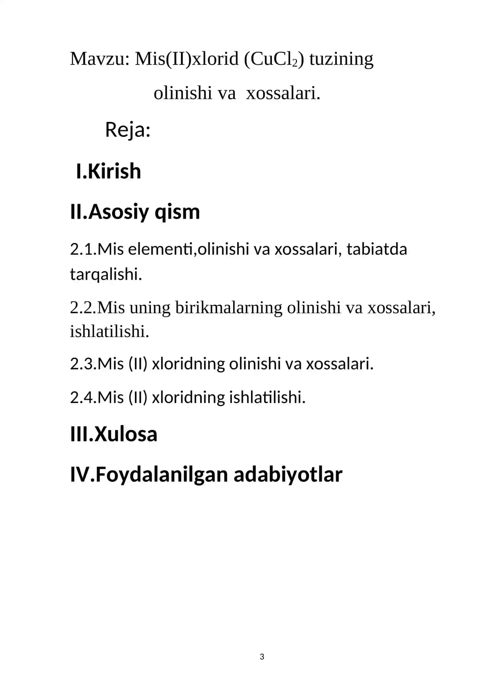 Mis (II) xlorid tuzining olinishi va xossalari 3