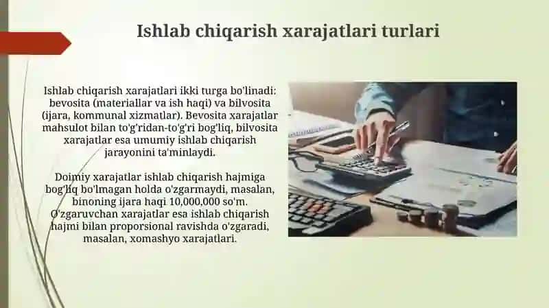 Ishlab chiqarish harajatlari va foydasi 3