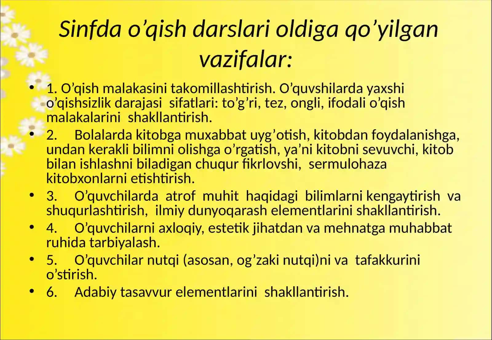 Sinfda o’qish darslari 3