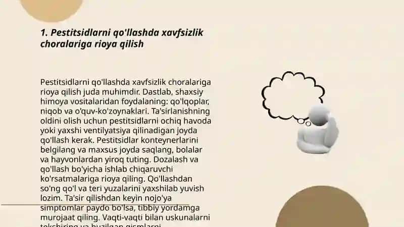 O'zbekiston Respublikasi qishloq xojaligidagi mehnat gigiyenasi asoslari. Pestitsidlar va mineral o'g'itlarni qo'llash gigiyenasi 3