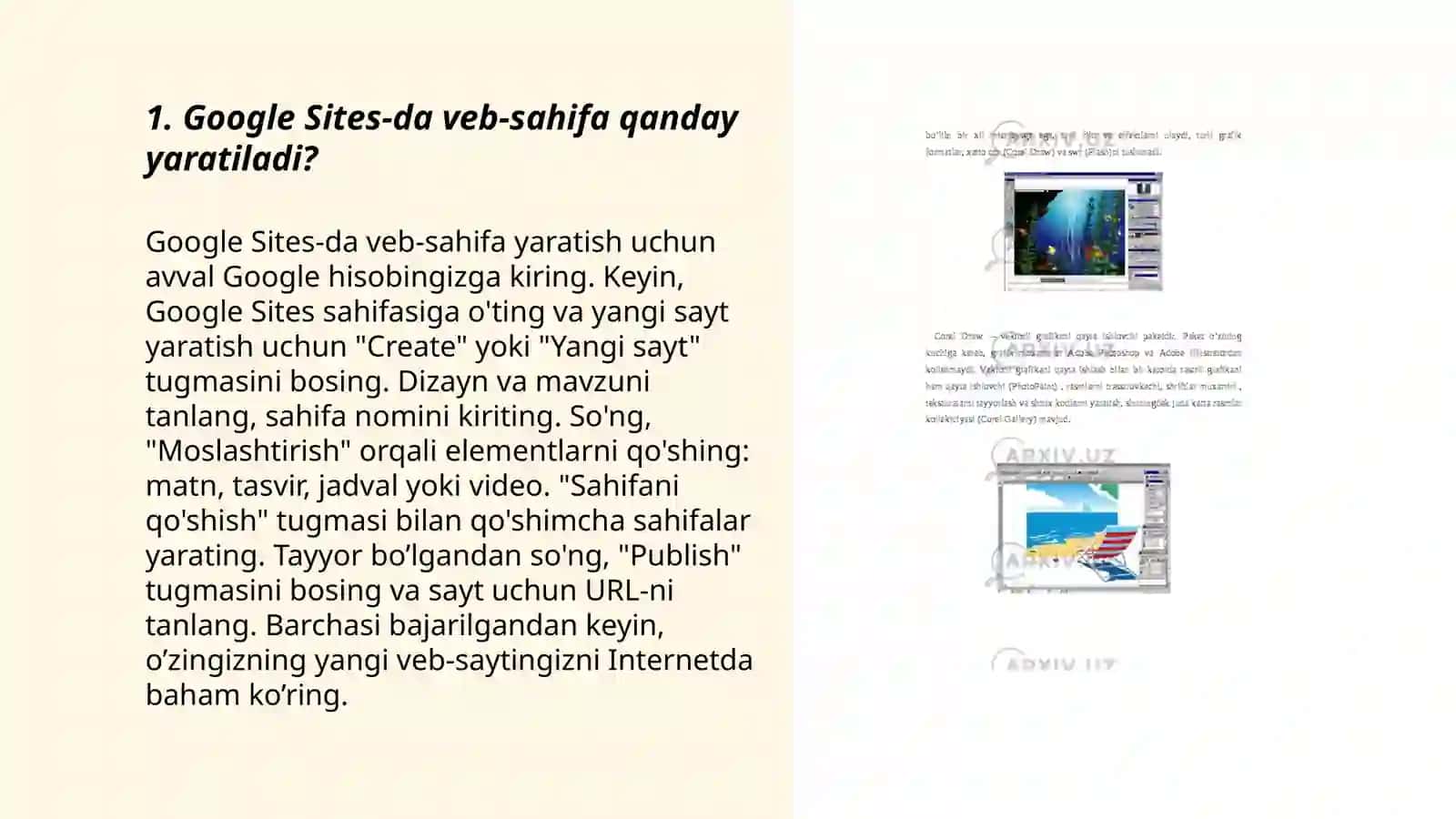 Google sites da veb-sahifalar yaratish 3