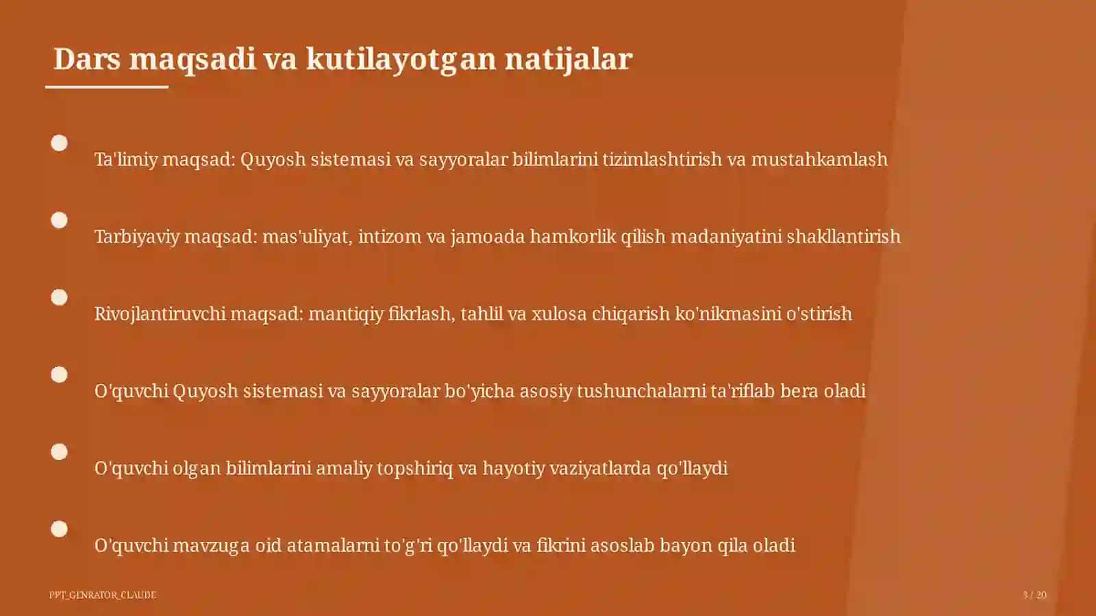 Quyosh sistemasi va sayyoralar (4-sinf) 3