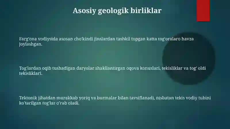 Farg'ona vodiysining geologik tuzilishi va rel'ef shakllariga tavsif berish (Farg'ona viloyati misolida) 3