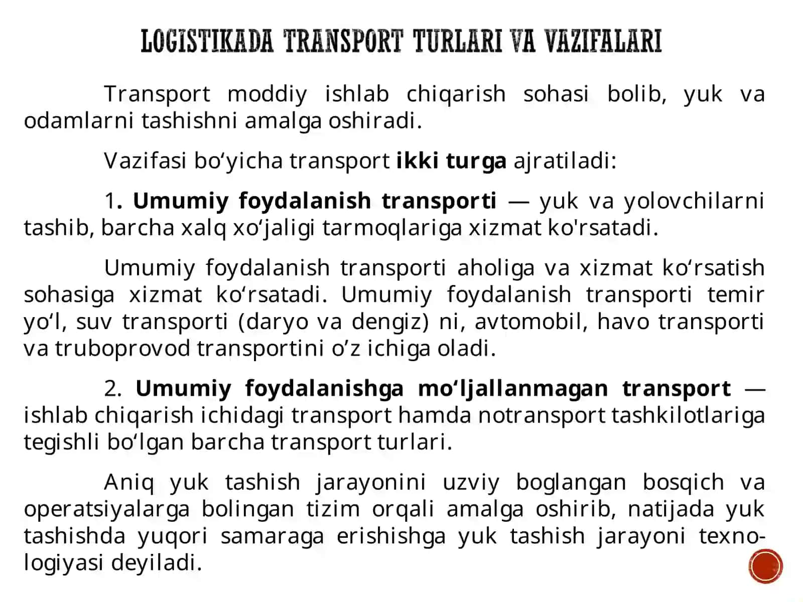 Logistikada transport turlari va vazifalari 3