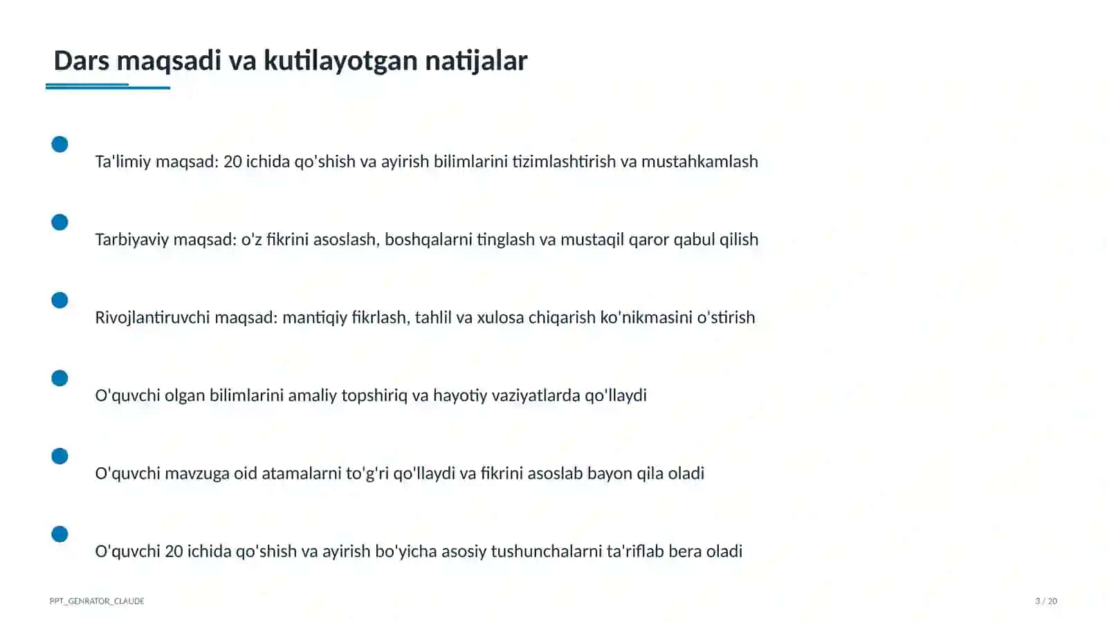 20 ichida qo'shish va ayirish (1-sinf) 3