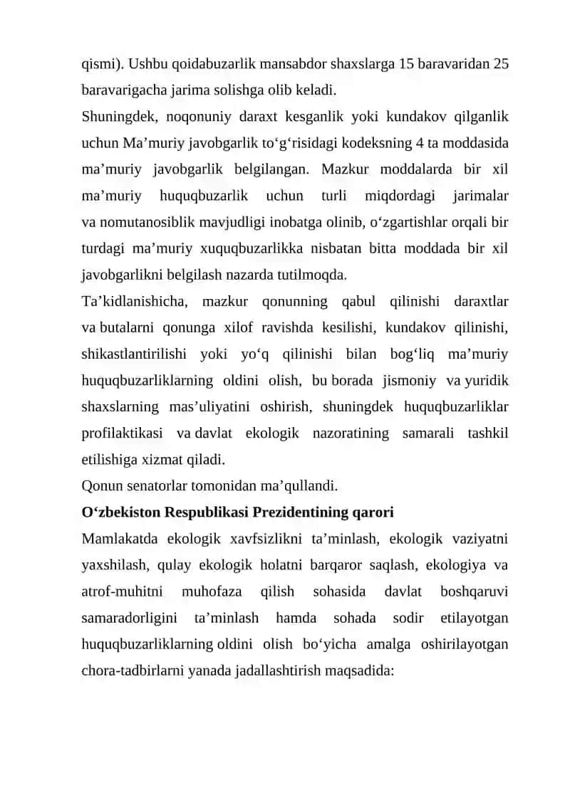 O‘RMON VA O‘SIMLIKLAR BILAN BOG‘LIQ HUQUQBUZARLIKLAR UCHUN MA’MURIY JAVOBGARLIK 3