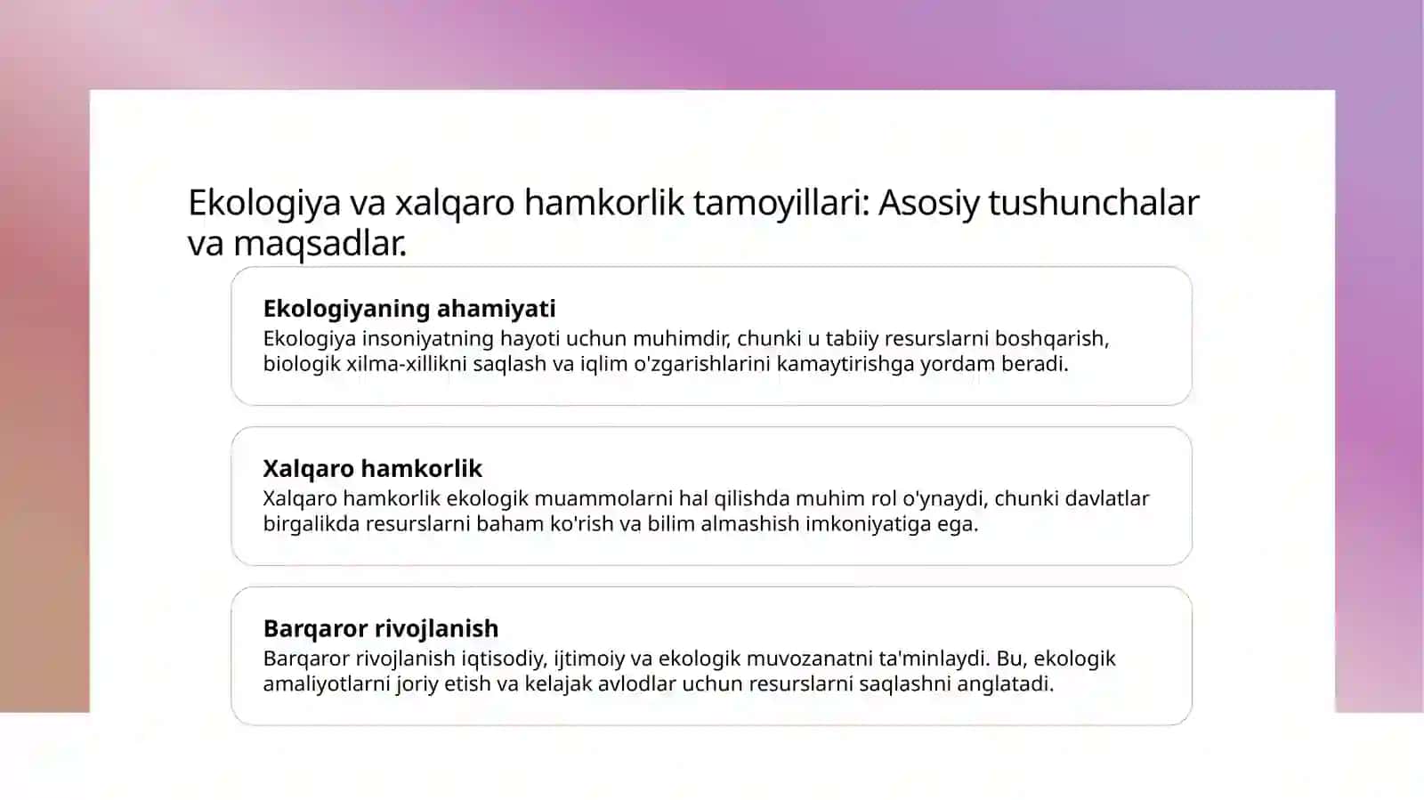 Ekologiya va xalqaro hamkorlik tamoyillari 3