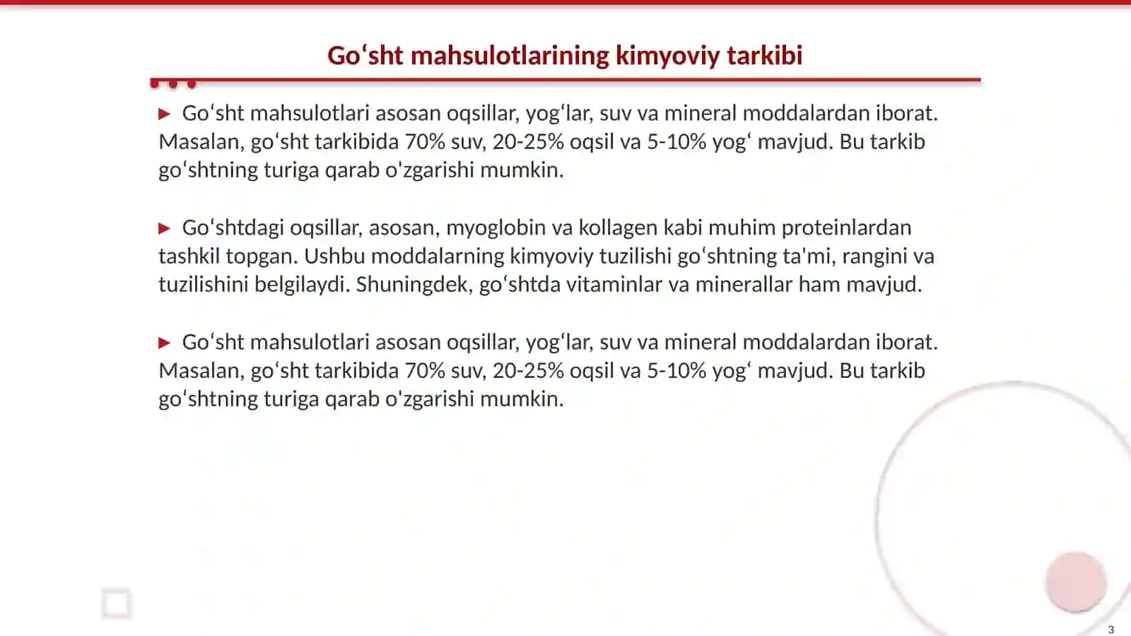 Goʻsht mahsulotlarining kimyoviy tarkibi va ozuqaviylik qiymati 3