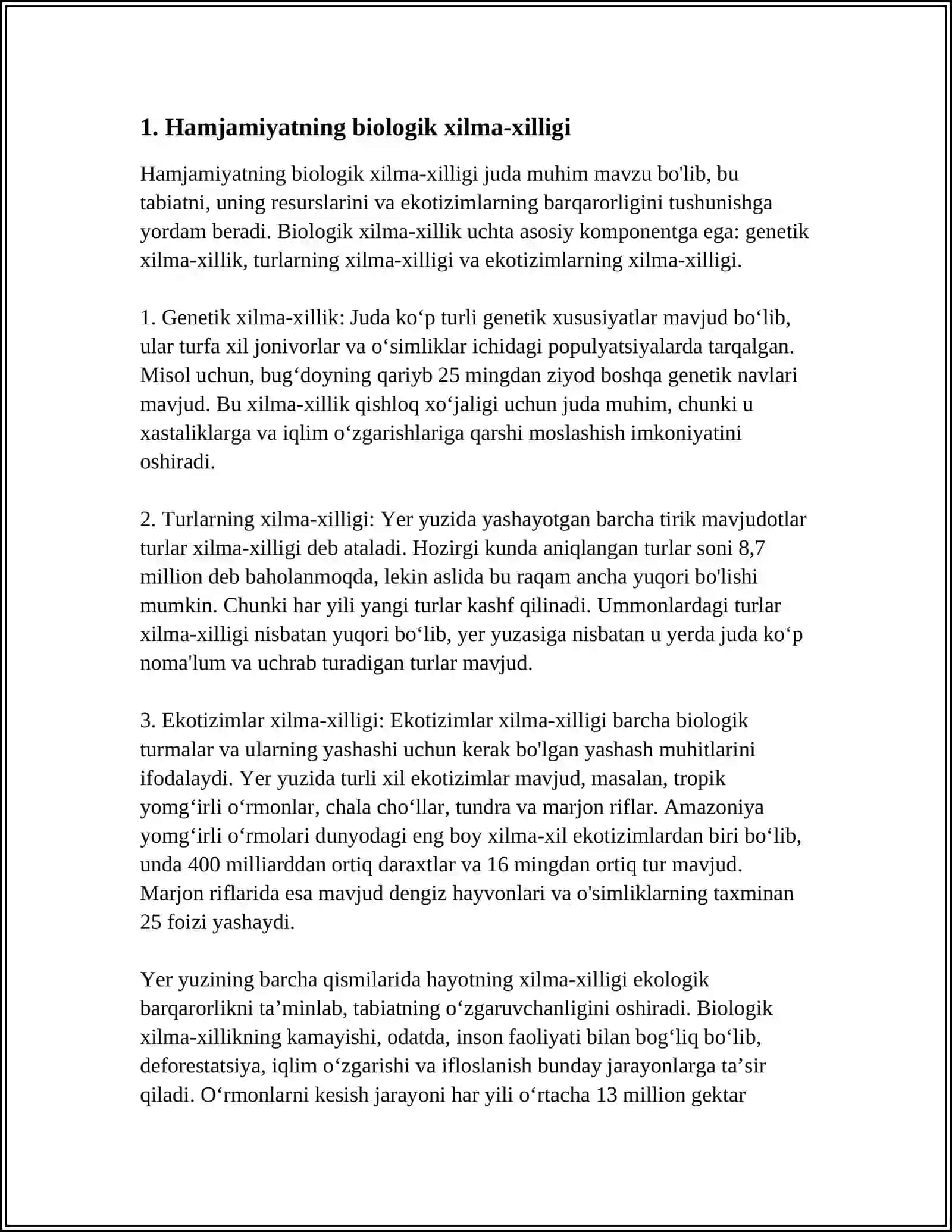 Referat: HAMJAMIYAT VA EKOSISTEMA 3