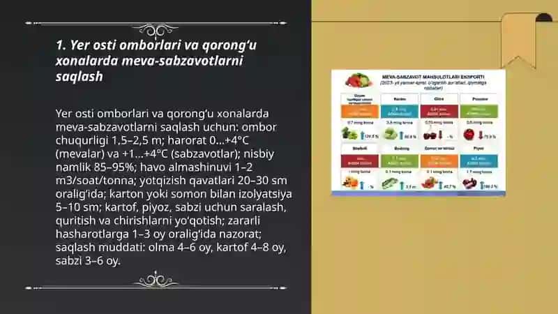 Meva sabzavot ekinlari mahsulotlarini saqlashning mahalliy usullari 3