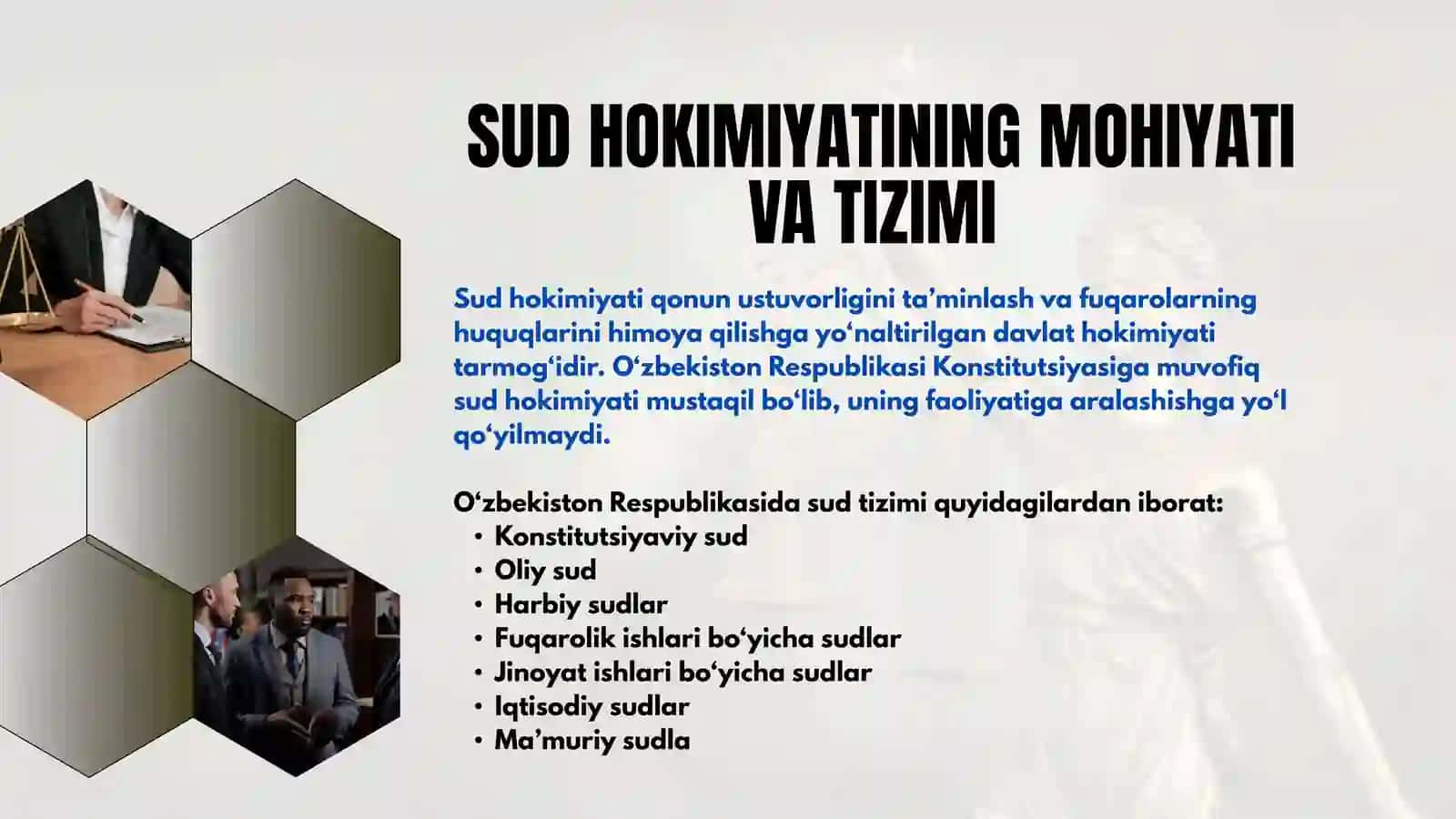Sud hoki,yati, tizimi, vazifalari, vakolatlari, saylanadigan va tayinlanadigan sudiyalar 3