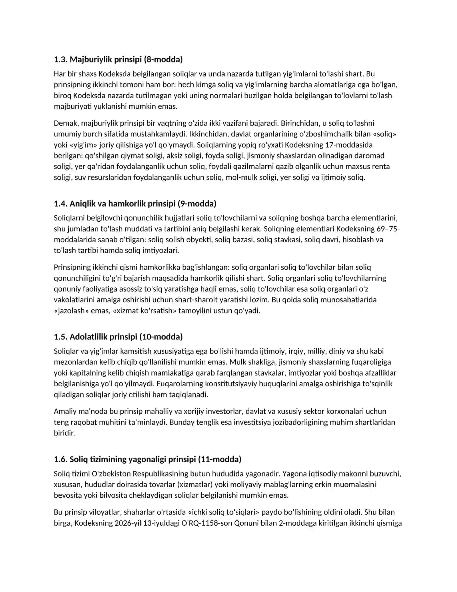 SOLIQ KODEKSINING PRINSIPLARI HAMDA SOLIQ TO'LOVCHILARNING HUQUQ VA MAJBURIYATLARI 3