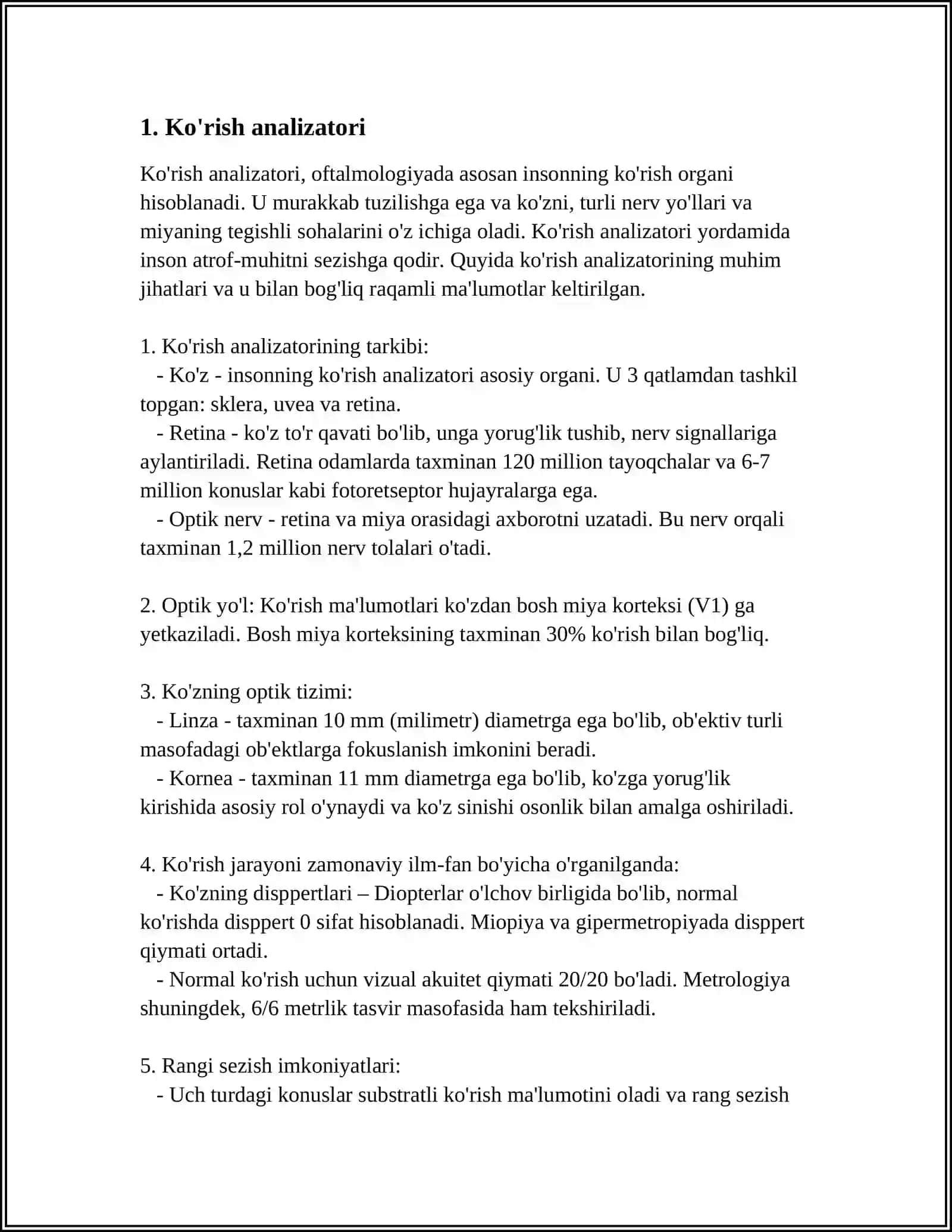ANALIZATOR TURLARI ANOTOMO FIZIYALAGIK JIHATLARI. PATOLOGIYANING TURLARI VA ASOSLARI 3