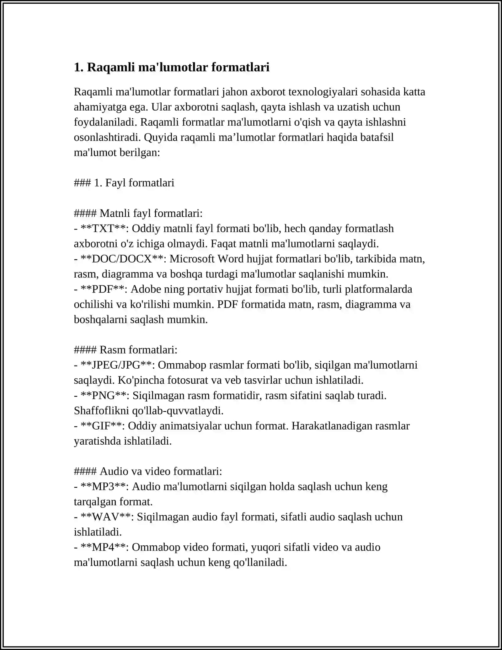 5-MARUZA. MA’LUMOTLAR FORMATLARI VA STANDARTLARI. TASHQI QURILMALAR BILAN MA’LUMOT ALMASHISH. INTERFEYSLARNI TASHKIL ETISH 3