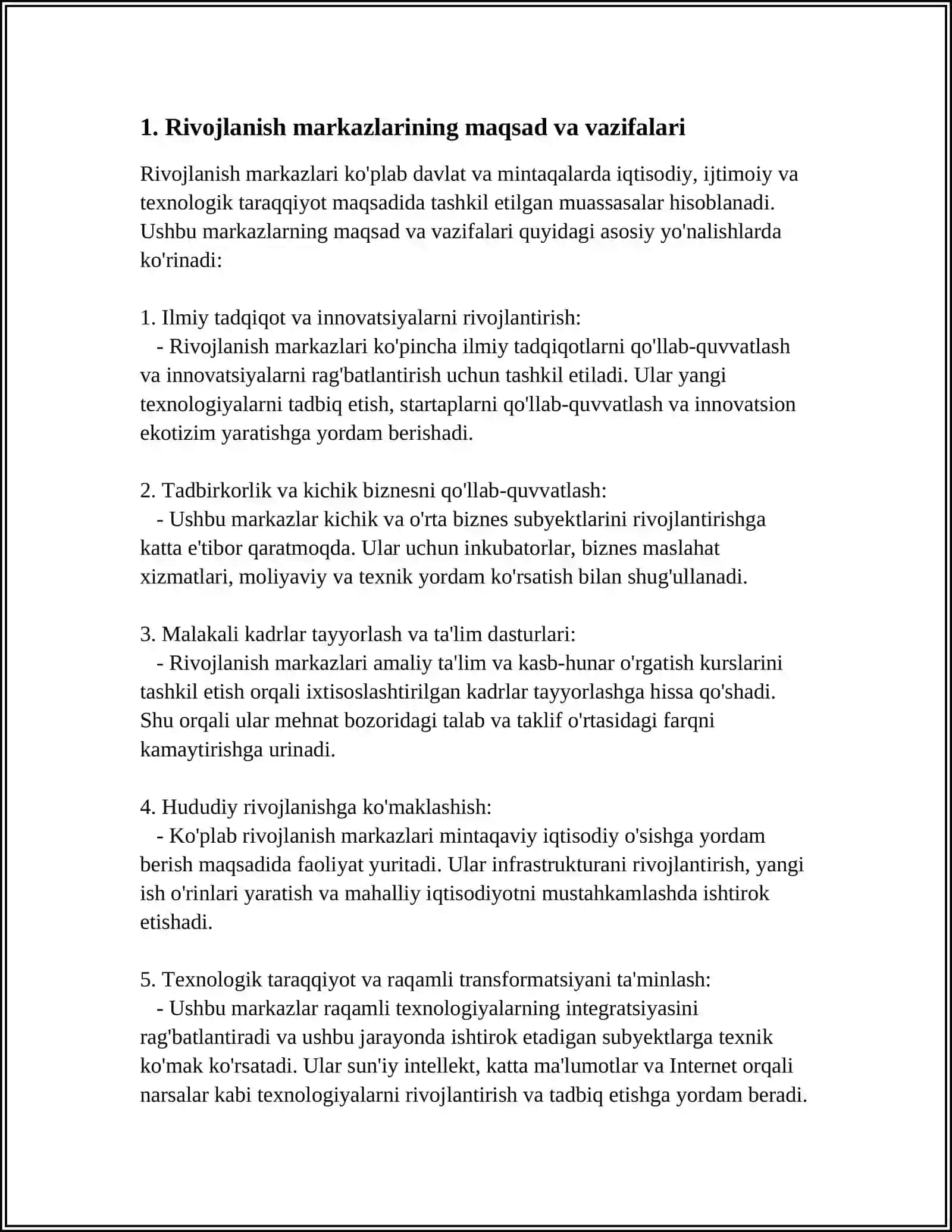 RIVOJLANISH MARKAZLARI, TAʼLIMIY FAOLIYAT VA ULARGA QOʻYILADIGAN TALABLAR 3