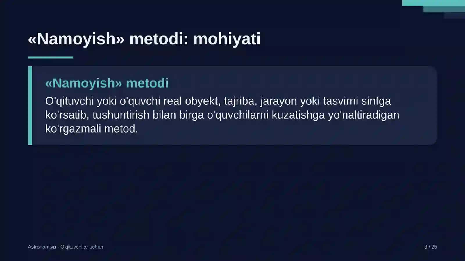 astronomiya darslarida namoyish metodidan foydalanish 6546 3