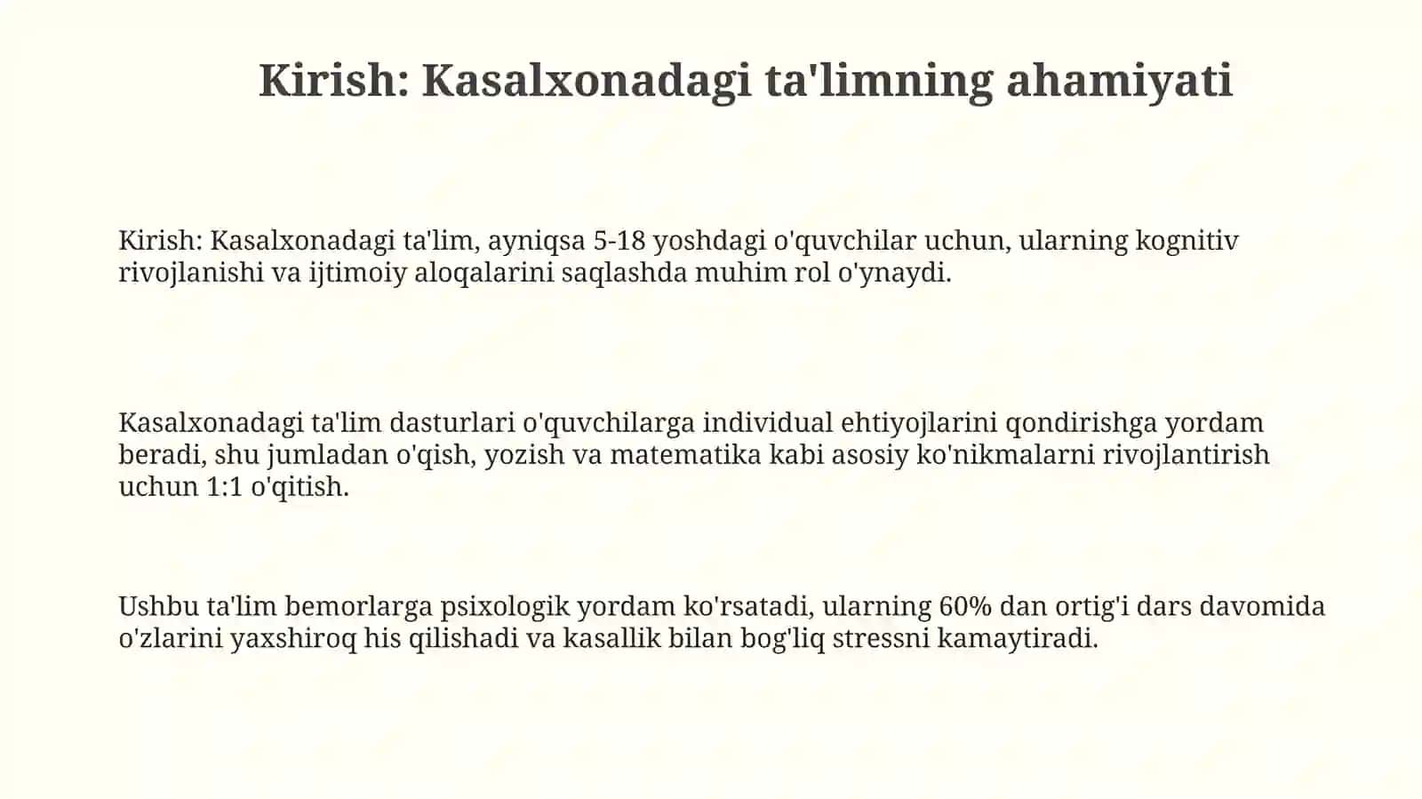 Qon va limfa oʻsmalari ogʻrigan oʻquvchilar bilangospitaltaʼlim 3