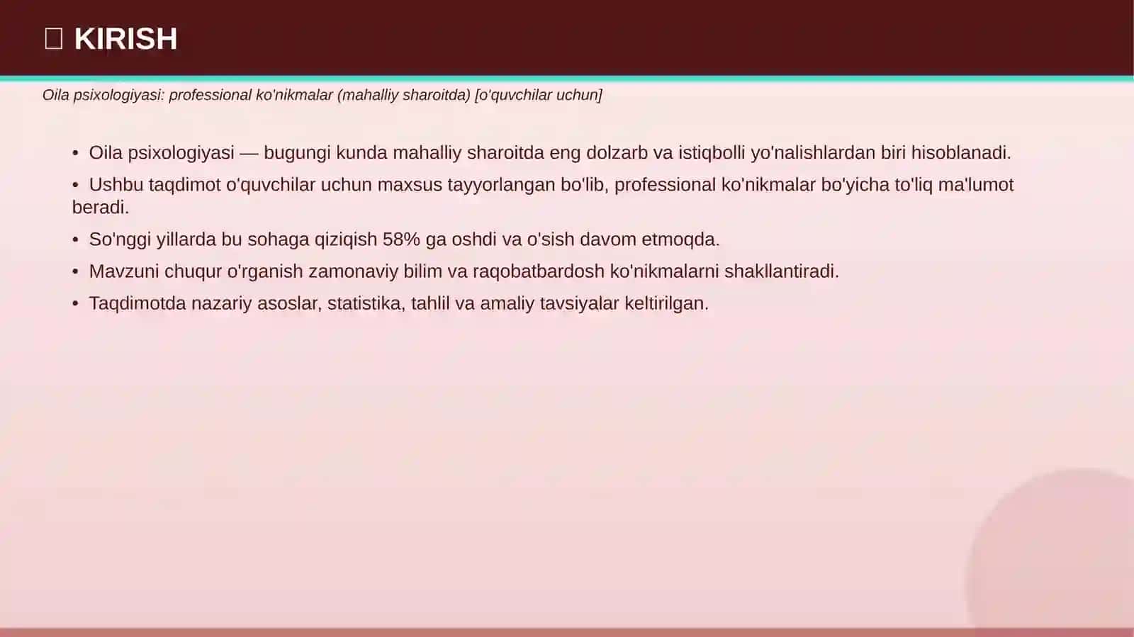 Oila psixologiyasi: professional ko'nikmalar (mahalliy sharoitda) 3