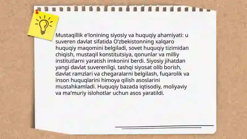 Mustaqil O'zbekiston Respublikasi tashkil topishining tarixiy ahamiyati 3