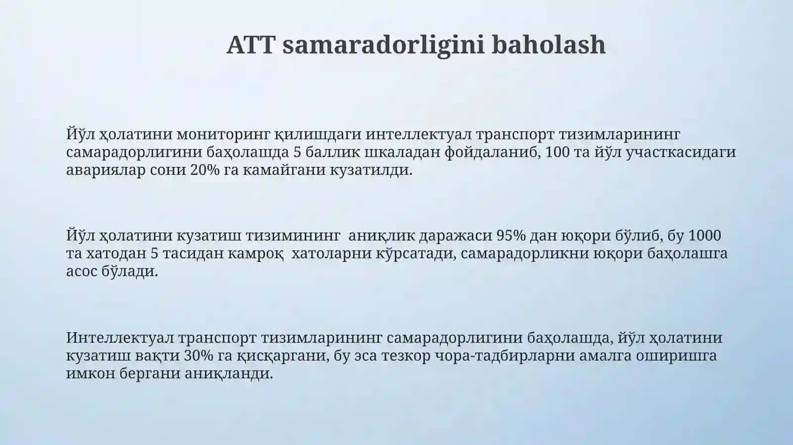 Yol xolati nazoratini ta’minlashda intellektual transport tizimlari (ITT) bolinmalari 3