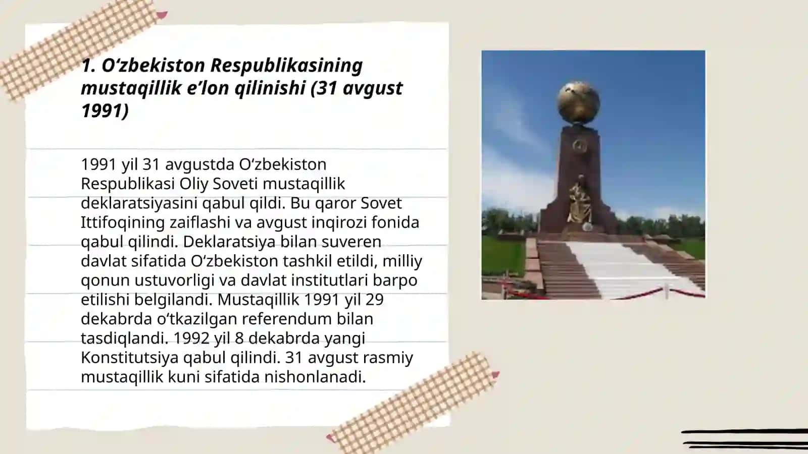 Oʻzbekiston Respublikasi tashkil topishi va uning tarixiy ahamyati 3