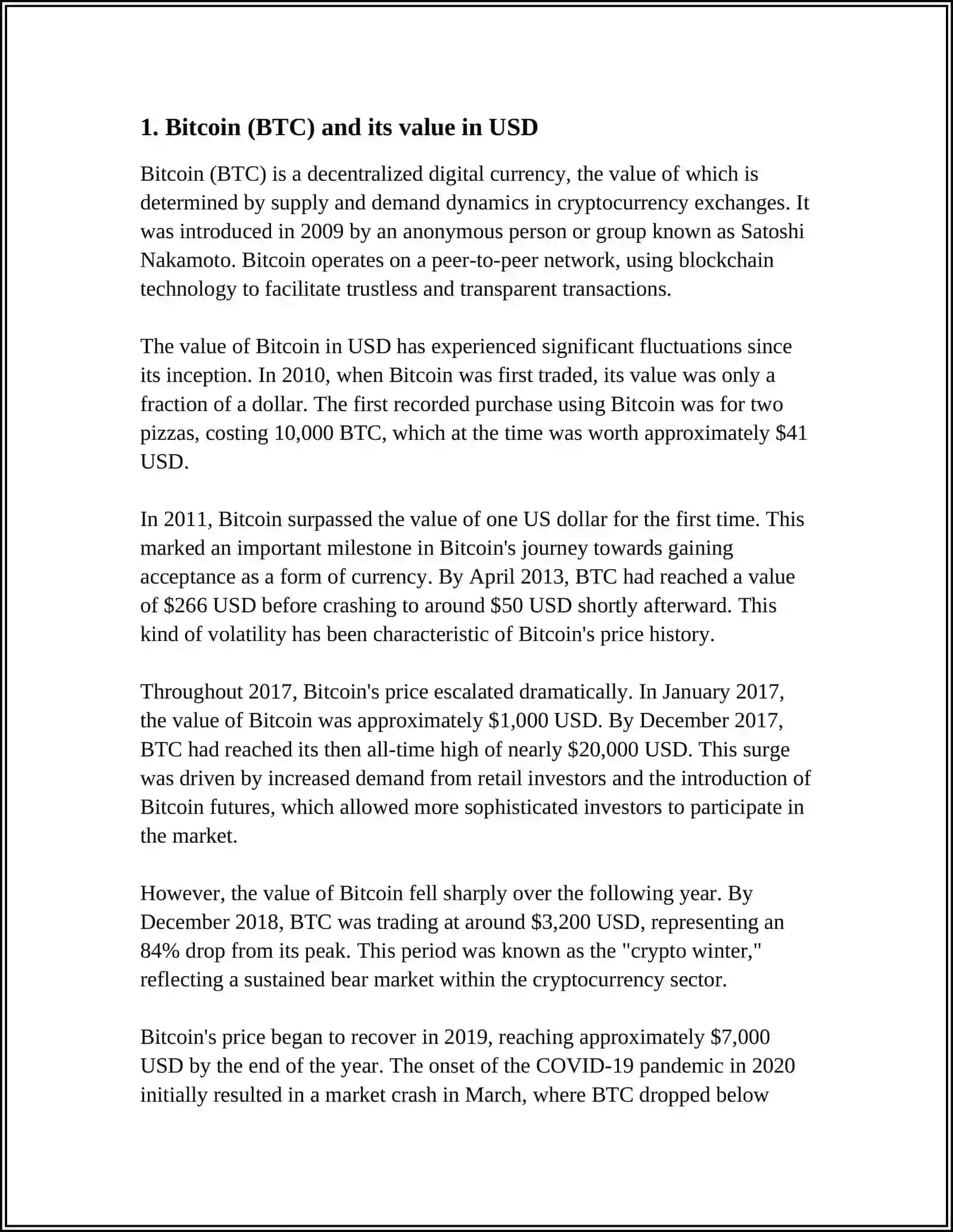 Bitcoin (BTC) and its value in USD 3