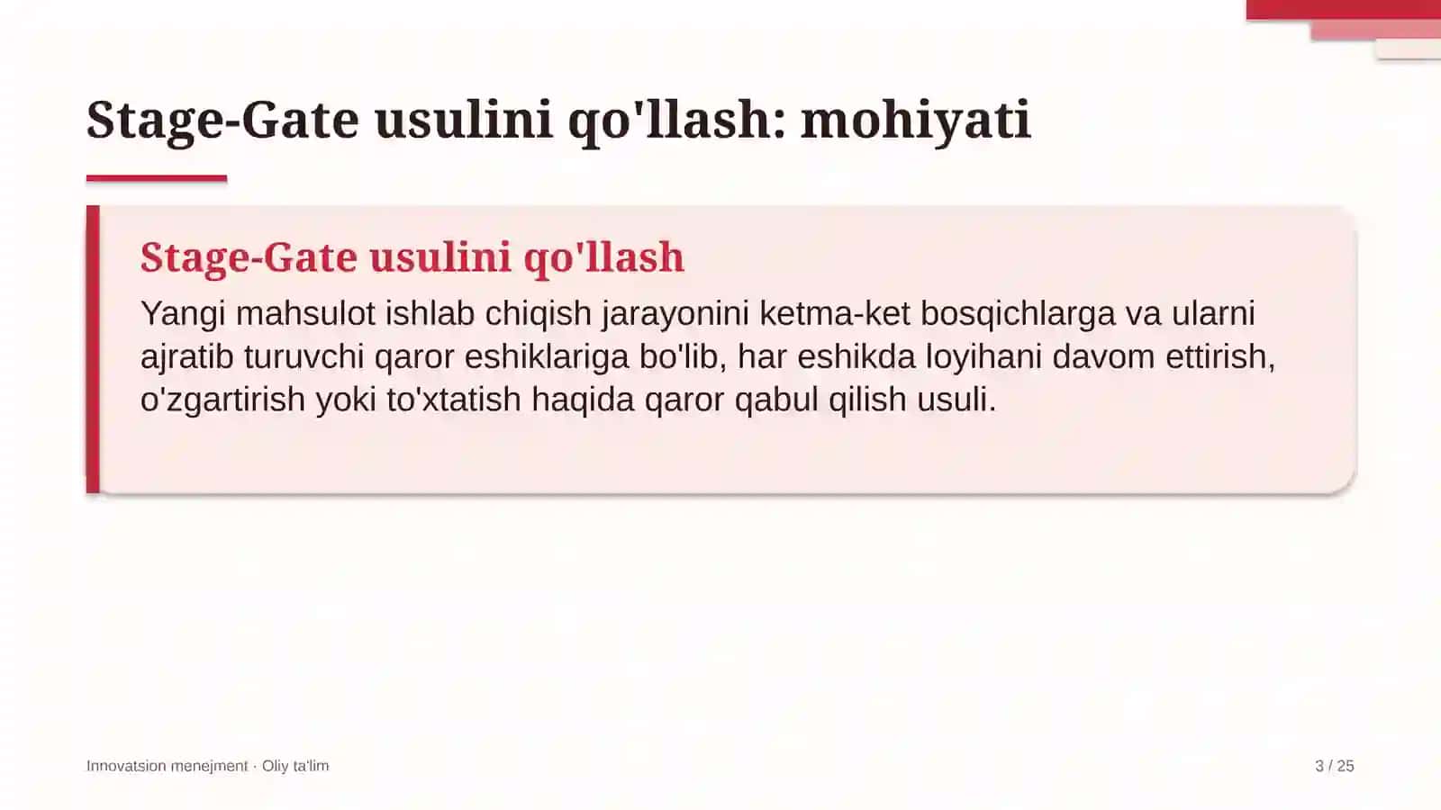 Gidroelektr stansiyalarida Stage-Gate usulini qo'llash 3