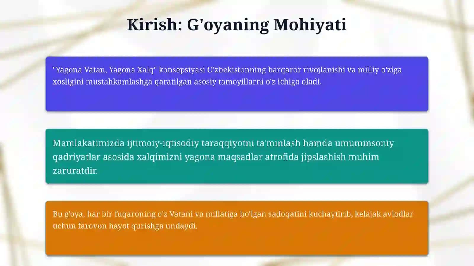 Yagona vatan yagona xalq bo'lib yangi xayot va kelajak yaratamiz 3