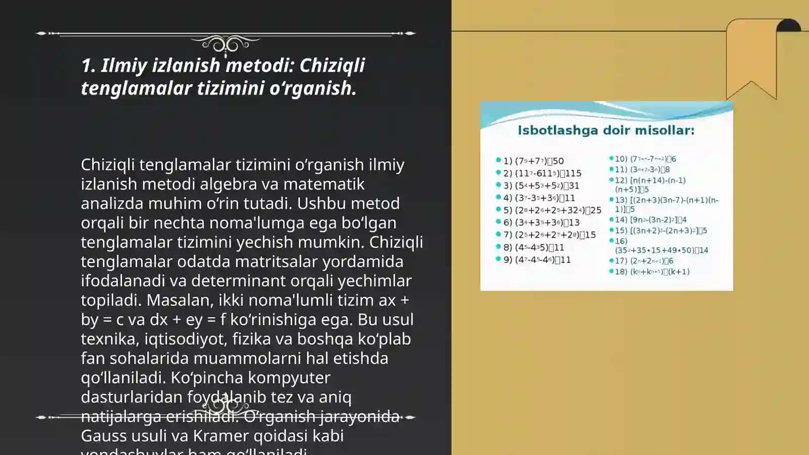 Chiziqli tenglamalar sistemasi mavzusiga slayd qil 3