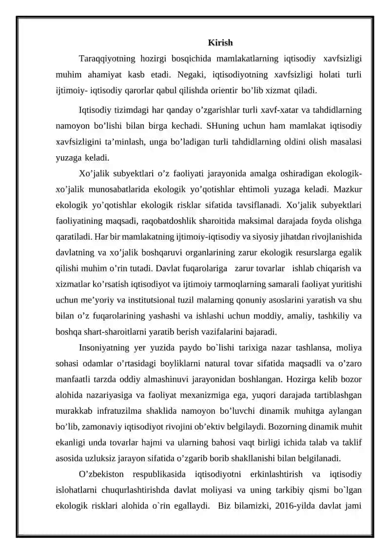 Iqtisodiy xavflar. Ekologik risklarni baholash va boshqarish 3