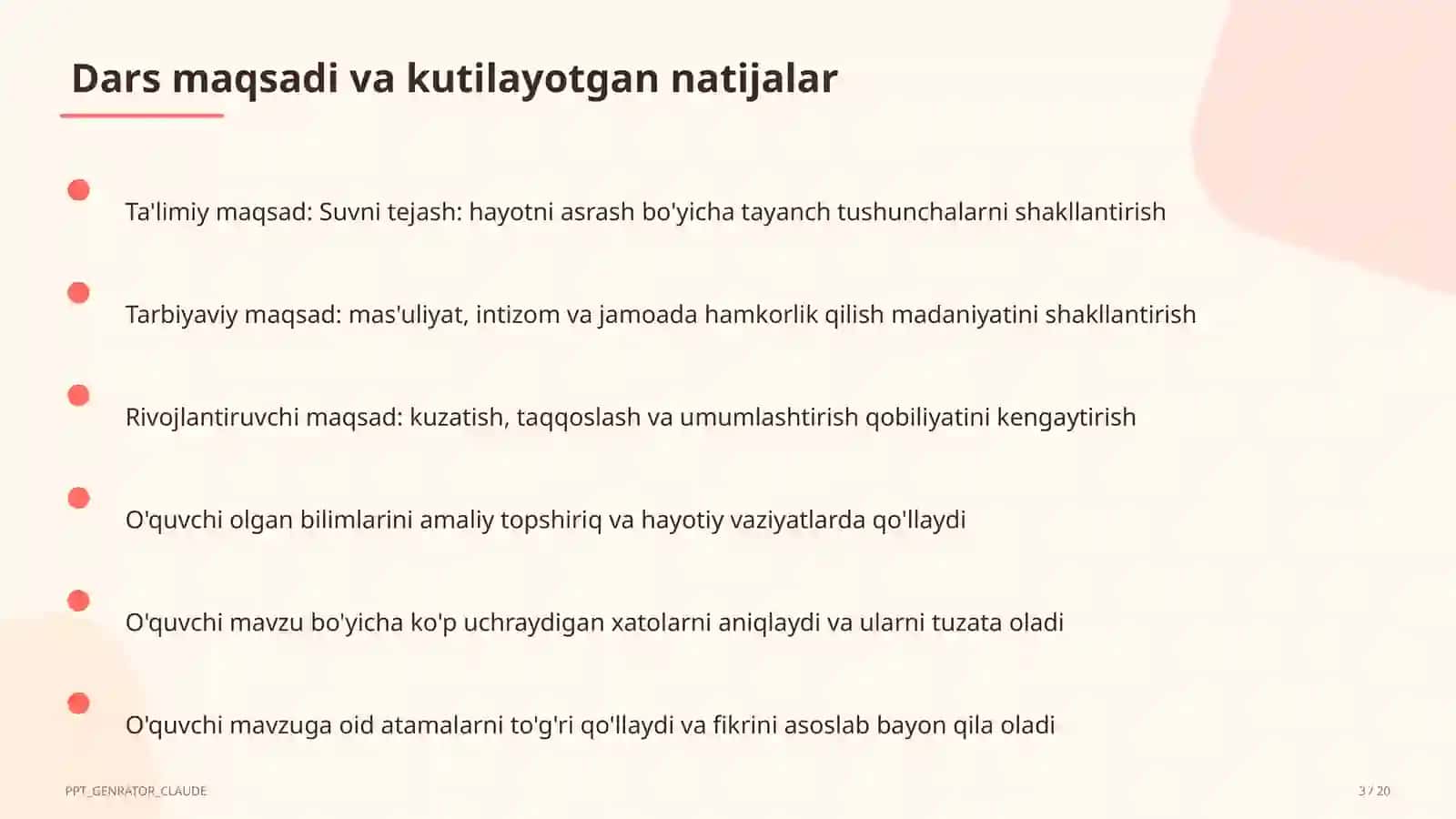 Sinf soati va tarbiyaviy tadbirlar (1– 11) — o'qituvchilar uchun 3